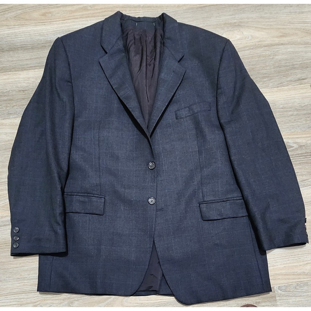 Lauren Ralph Lauren Mens Charcoal Grey Windowpane Wool 2 Button Blazer Size 46 R